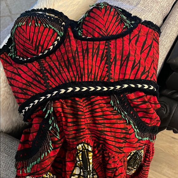 Strapless Red Patterned Dress - Picture 7 of 10